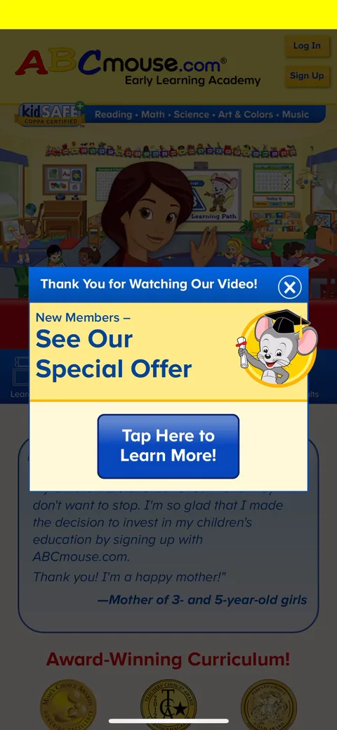 Abcmouse onboarding screen 29: 'Thank You for Watching Our Video
