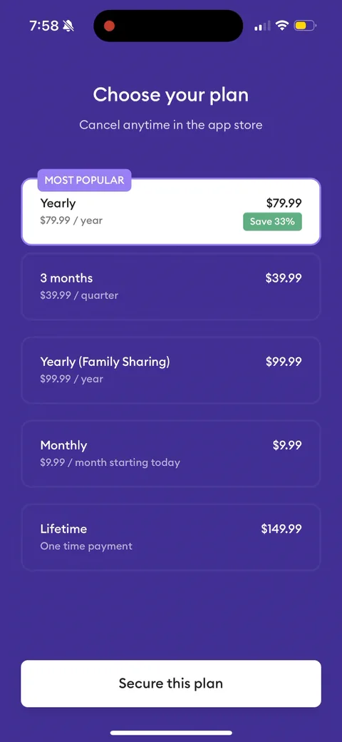 Ahead paywall with pricing, onboarding screen 48