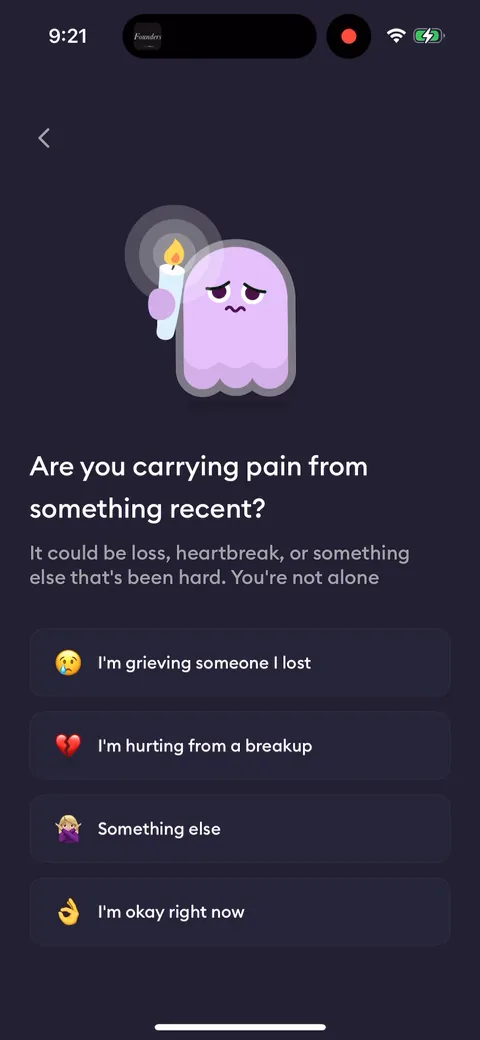 Ahead onboarding screen 16: A question about recent grief or a breakup