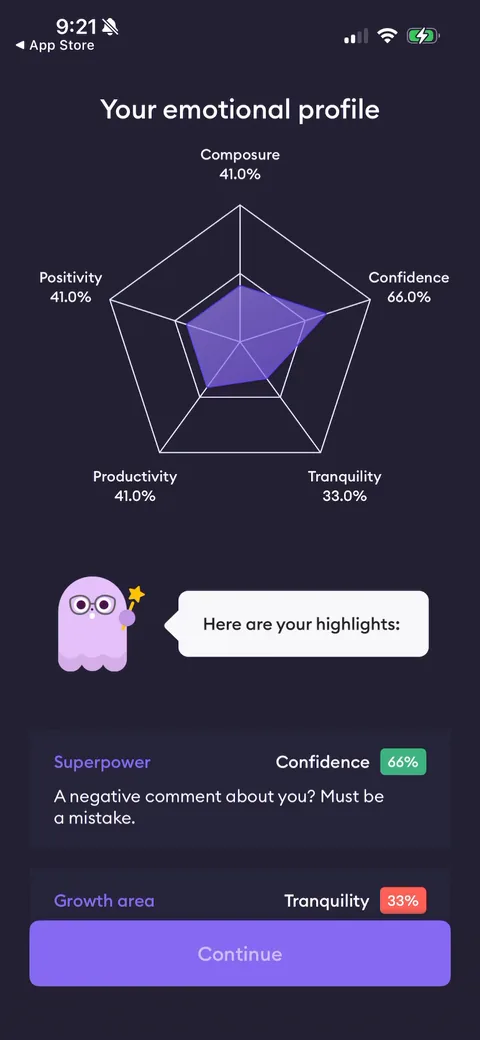 Ahead onboarding screen 20: The emotional profile payoff