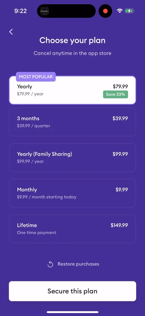 Ahead paywall with pricing, onboarding screen 38