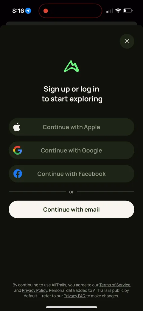 Alltrails onboarding flow