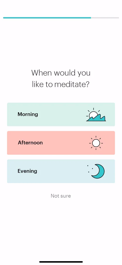 Balance onboarding screen 9: 'When would you like to meditate' feeds straight into the reminder setup a couple screens later