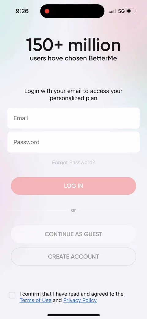 Betterme onboarding screen 3: '150+ million users have chosen BetterMe' as the headline on the login screen