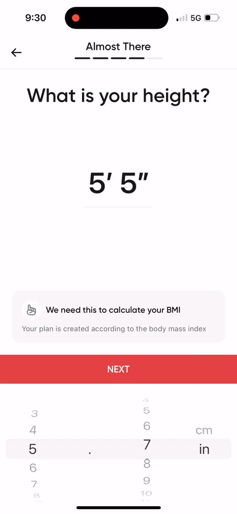 Betterme onboarding screen 42: 'We need this to calculate your BMI.' A one-line reason under every sensitive question lowers the drop-off on…