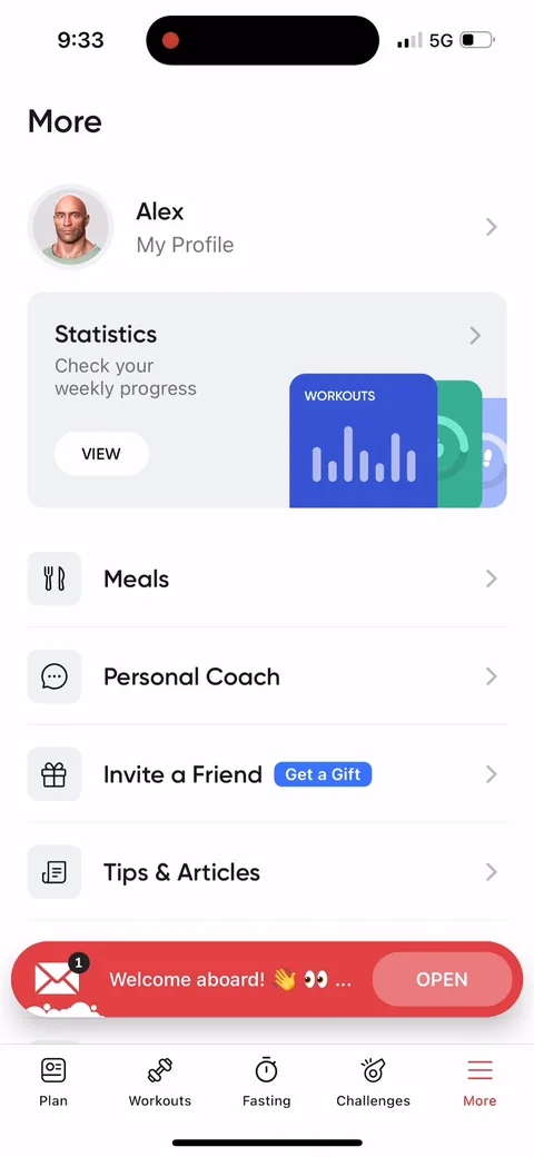 Betterme onboarding screen 87: 'Invite a Friend: Get a Gift' in the More tab