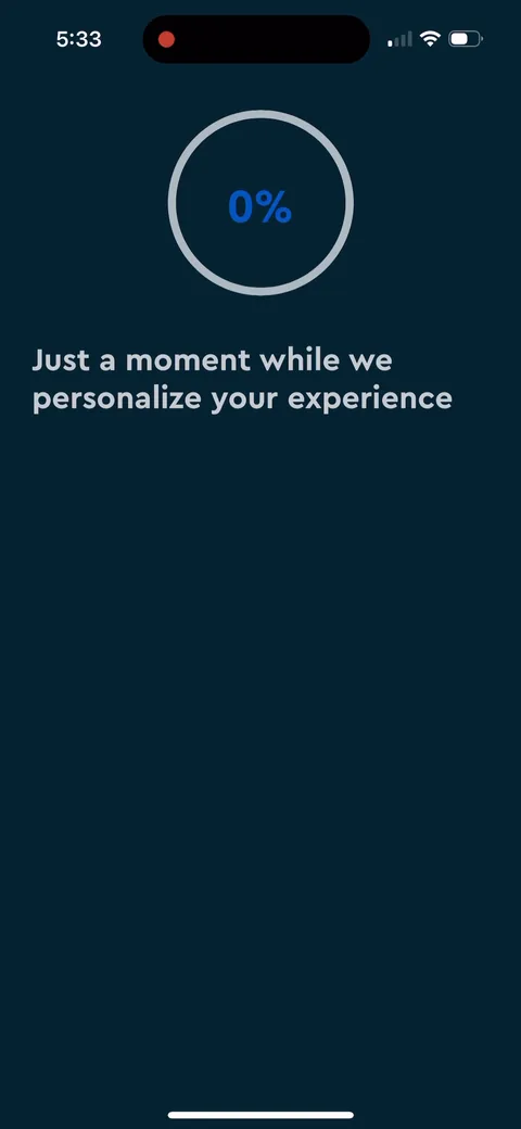 Blinkist onboarding screen 16: Loading screen to show the work and reinforce the personalization value