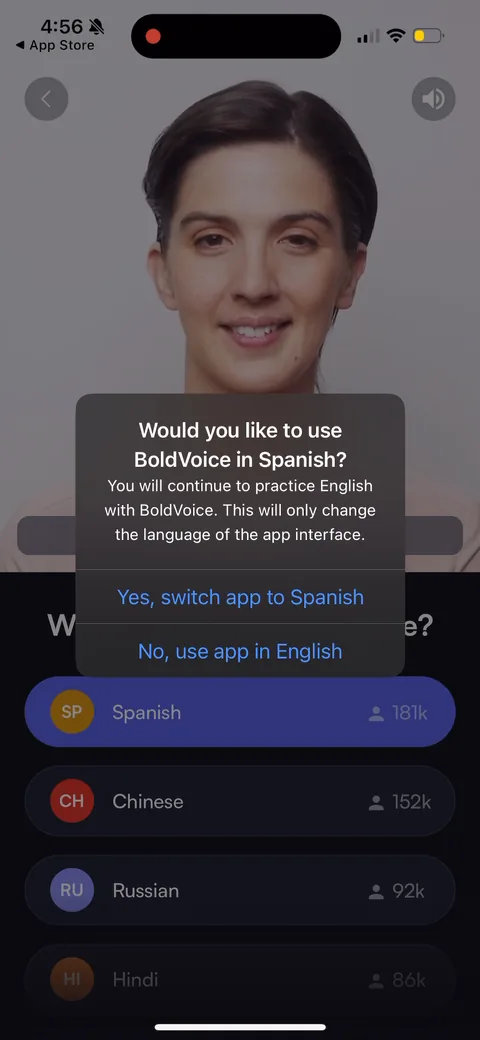 BoldVoice onboarding screen 20
