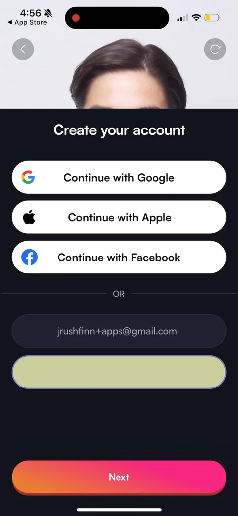 BoldVoice onboarding screen 26: Email entry variant of the account screen