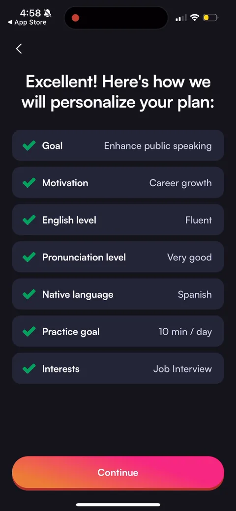 BoldVoice onboarding screen 42
