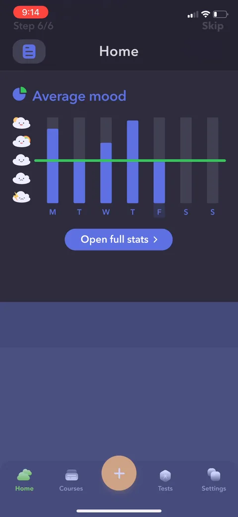 Breeze onboarding screen 24: Tutorial with a 'step 6/6' counter and a skip