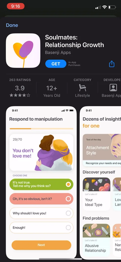 Breeze onboarding screen 74: Another cross-promo, this time to Soulmates, a relationship app