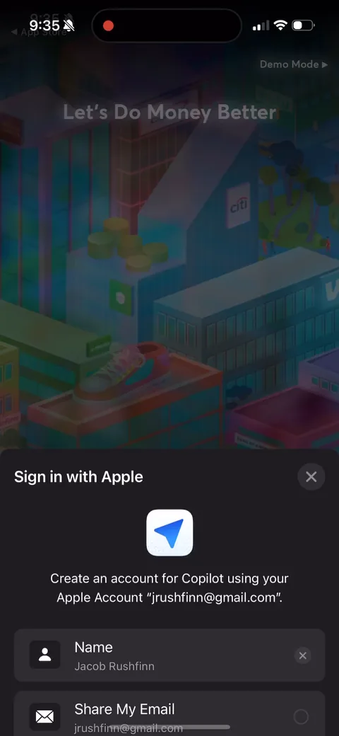 Copilot onboarding screen 2: Apple signup right at the top, before you've seen anything