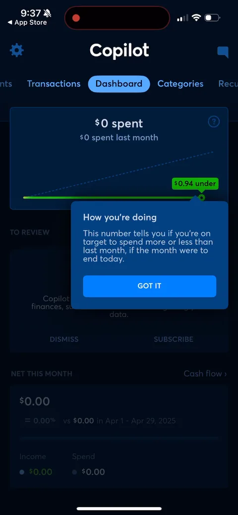Copilot onboarding screen 120: Coachmarks walking you through the spending chart one tooltip at a time