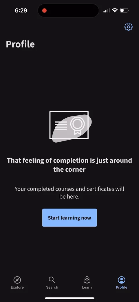 Coursera onboarding screen 12: 'That feeling of completion is just around the corner