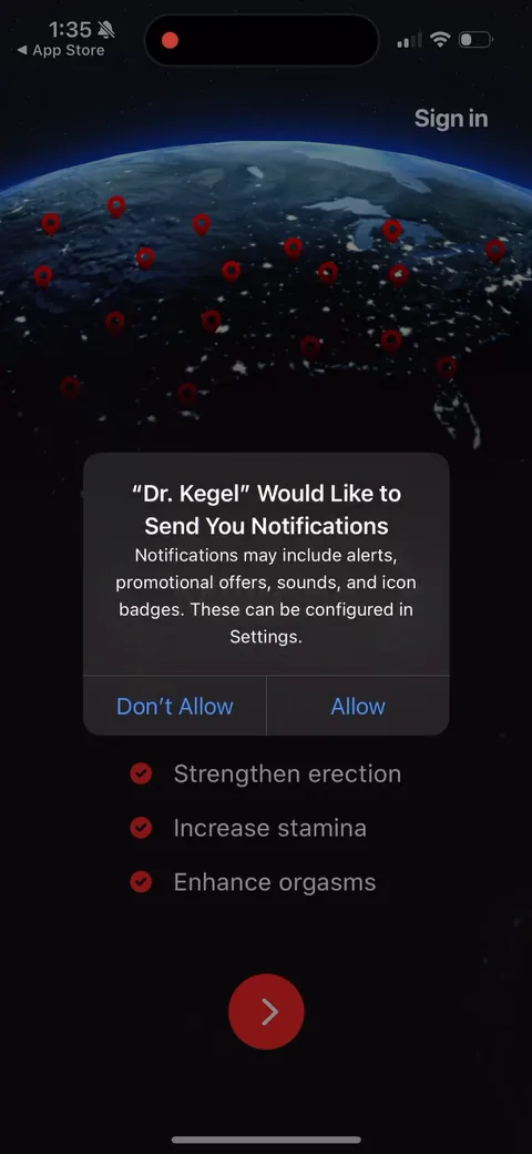 Dr Kegal App onboarding flow