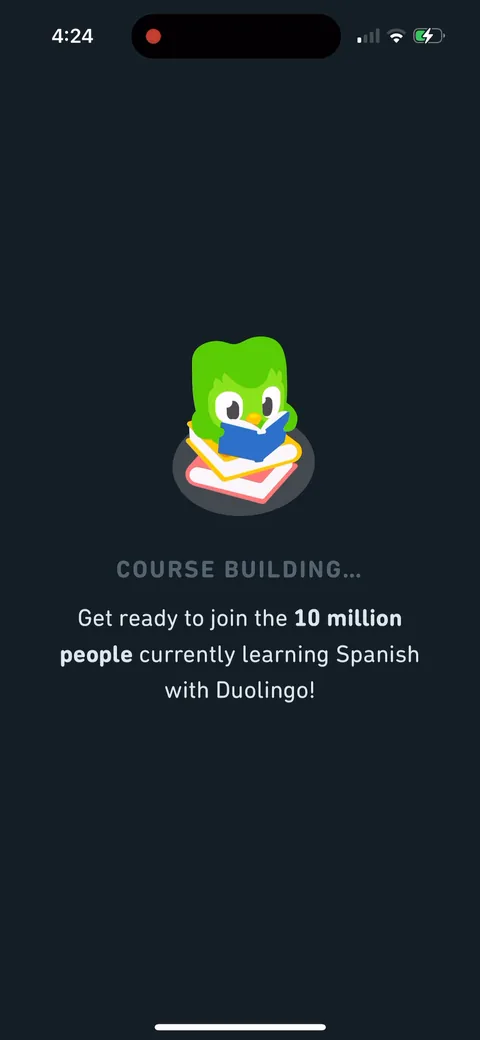 Duolingo onboarding screen 12: 'COURSE BUILDING