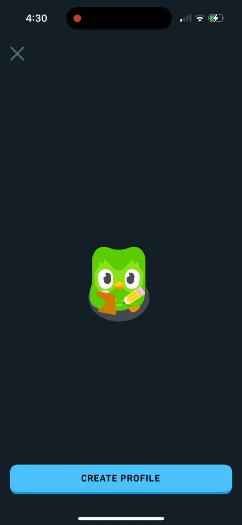 Duolingo onboarding screen 134: Account creation at screen 134, after a complete lesson, a streak and an XP reward