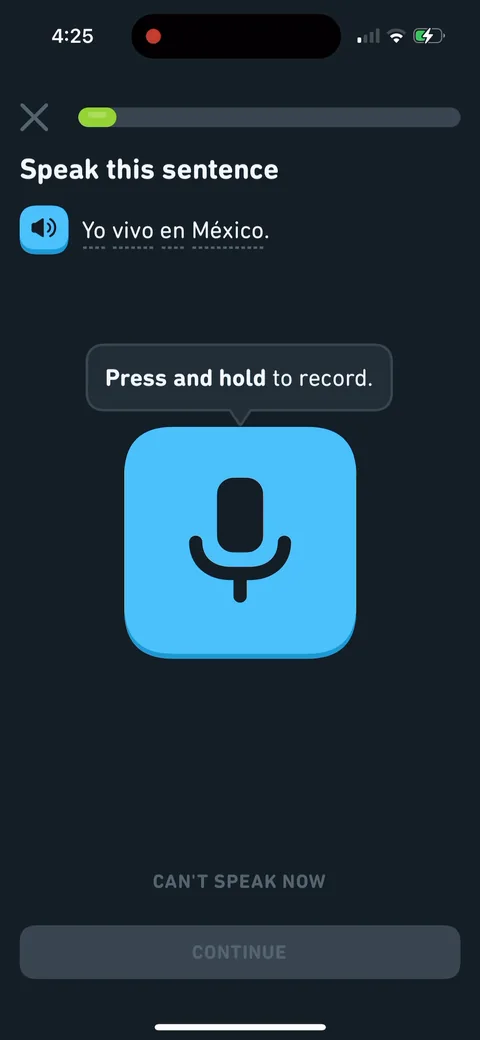 Duolingo onboarding screen 38: And then the lesson starts, with no account, no email, no paywall