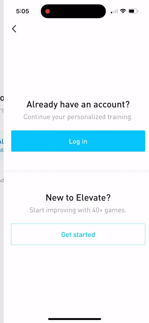 Elevate onboarding screen 6: 'Already have an account