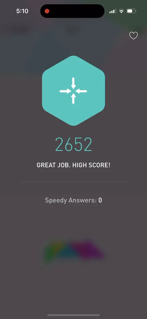 Elevate onboarding screen 110: 'Great job' with the high score and speedy answers called out