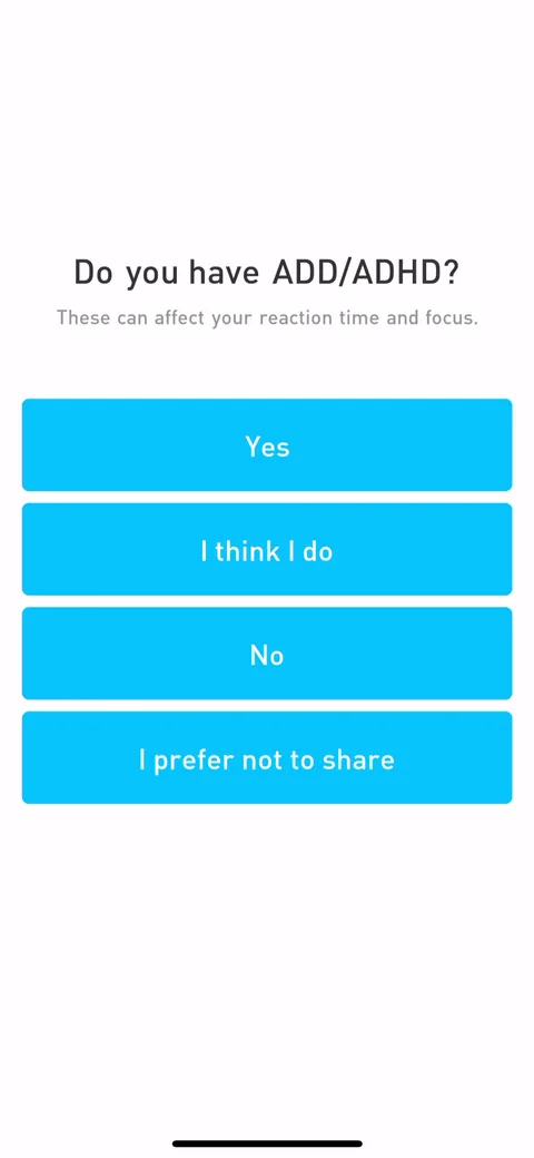 Elevate onboarding screen 26: 'Do you have ADD/ADHD
