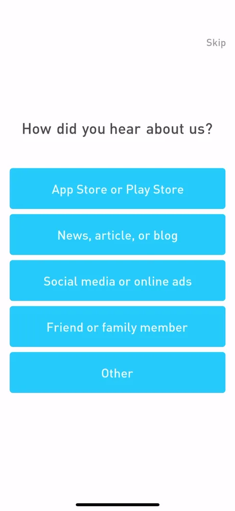 Elevate onboarding screen 27: Self-reported attribution again, same as Brainly in this batch