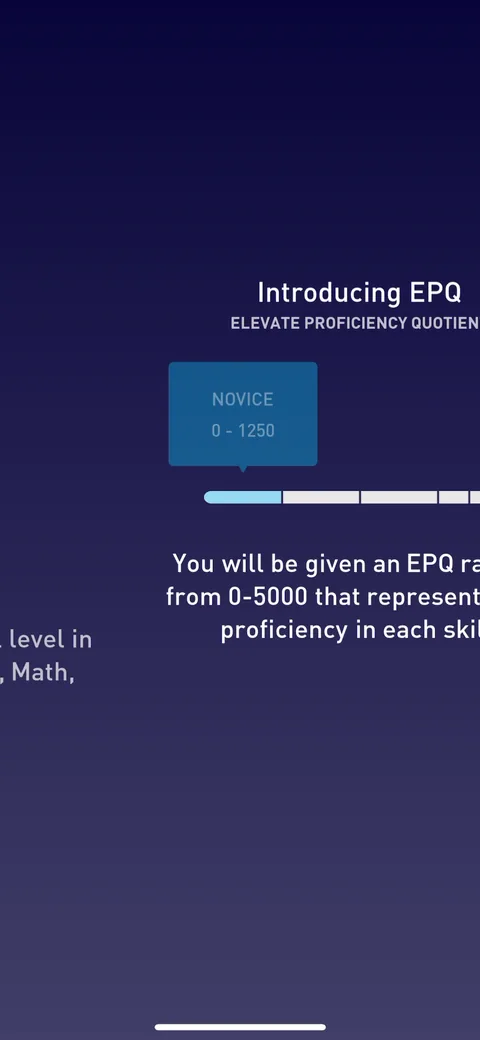 Elevate onboarding screen 60: 'Introducing EPQ, the Elevate Proficiency Quotient