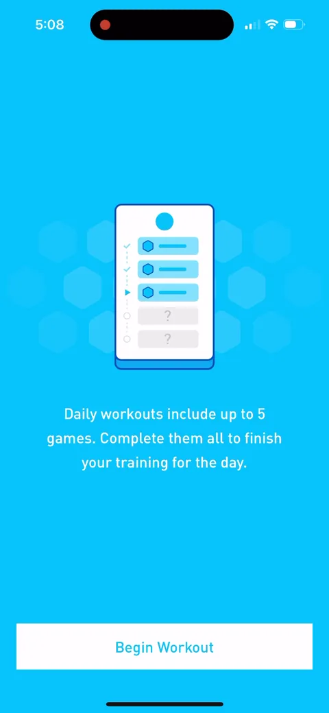Elevate onboarding screen 83: 'Daily workouts include up to 5 games