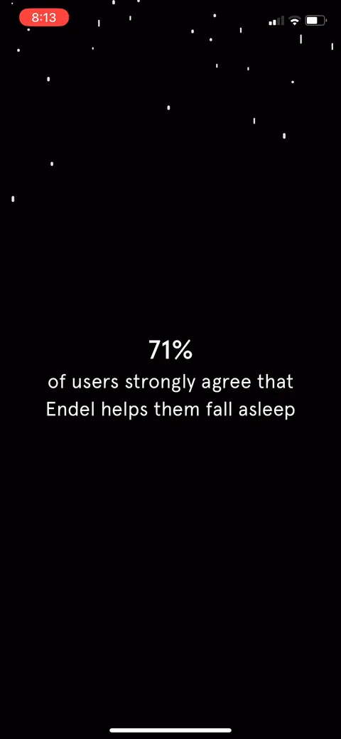 Endel onboarding screen 21: A social proof stat dropped between quiz questions