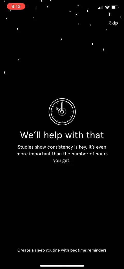 Endel onboarding screen 26: 'We'll help with that' plus 'create a sleep routine with bedtime reminders.' They sell the benefit of…