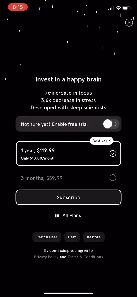 Endel onboarding screen 60