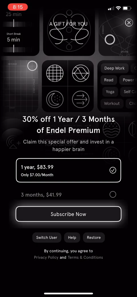 Endel onboarding screen 63