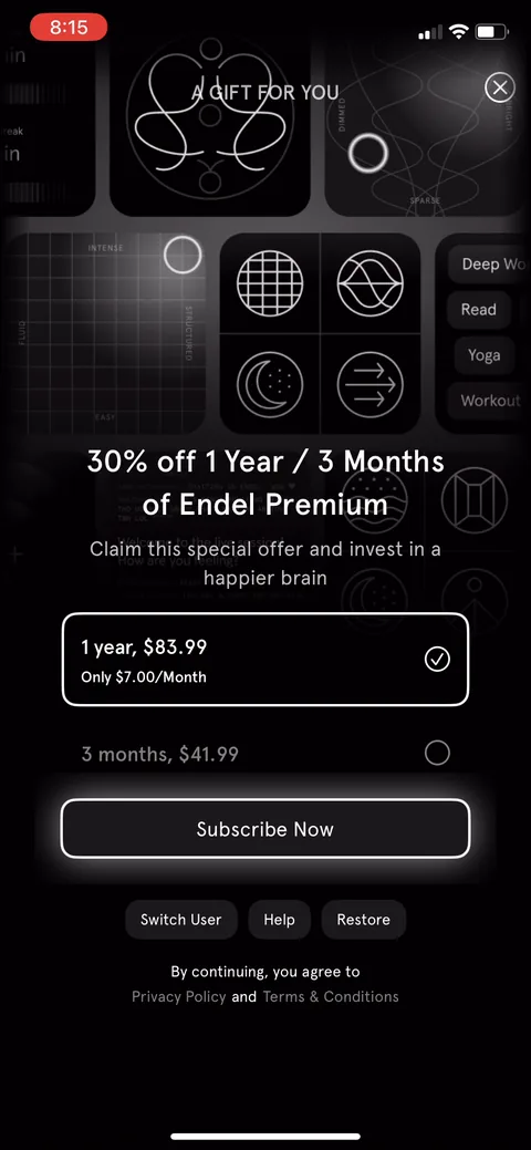 Endel onboarding screen 64