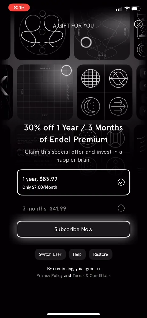 Endel onboarding screen 65