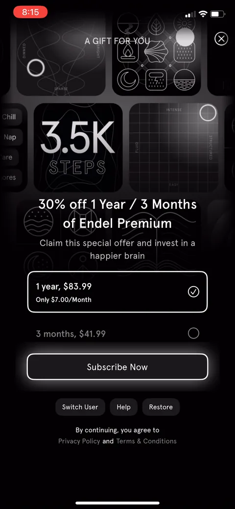 Endel onboarding screen 68