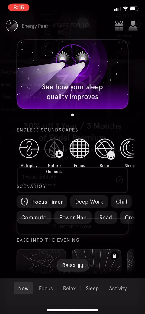 Endel onboarding screen 70