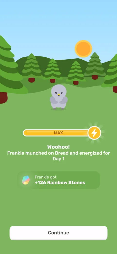 Finch onboarding screen 56: 'Woohoo