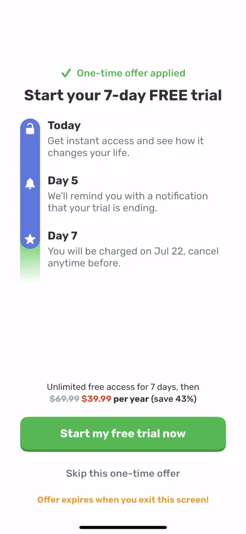 Finch paywall with pricing, onboarding screen 81