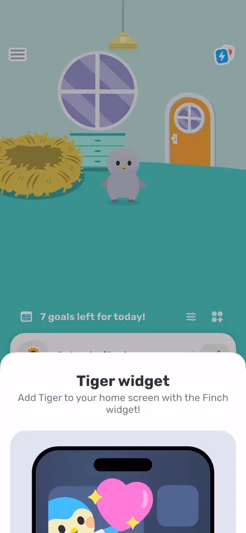 Finch onboarding screen 90: Widget add walkthrough