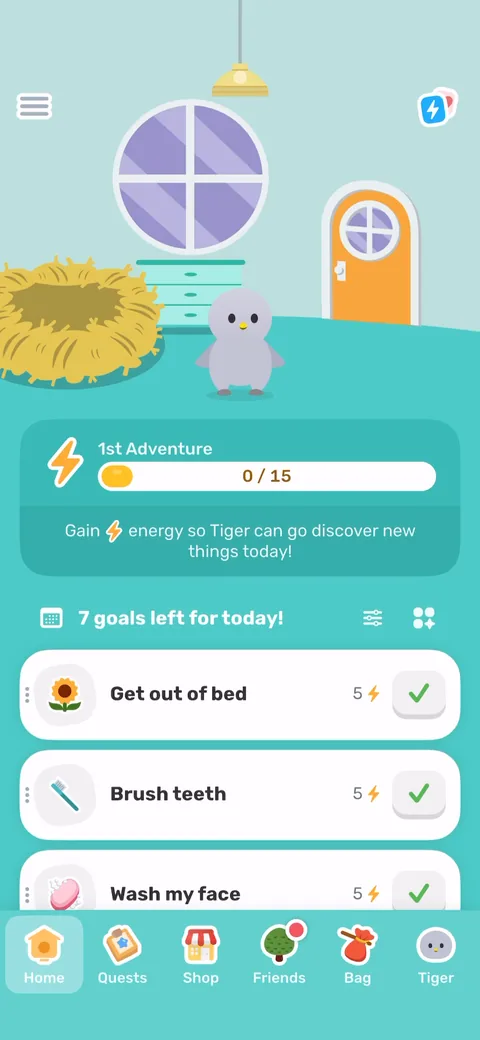Finch onboarding screen 95: Post-paywall lands on the first adventure with your goals listed, not a blank home