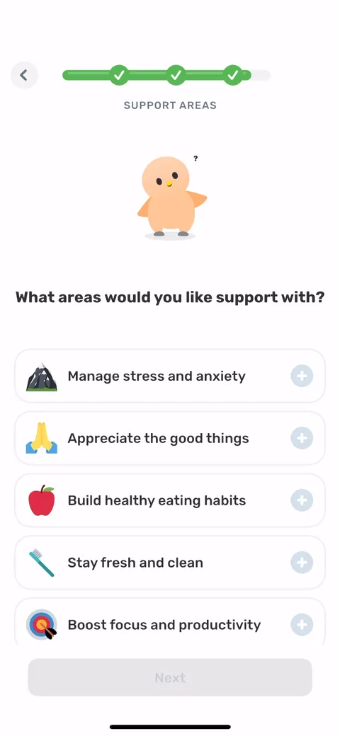 Finch onboarding screen 31: The payoff question for the whole quiz