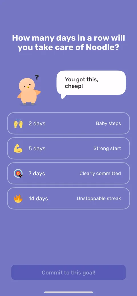Finch onboarding screen 58: Commitment screen