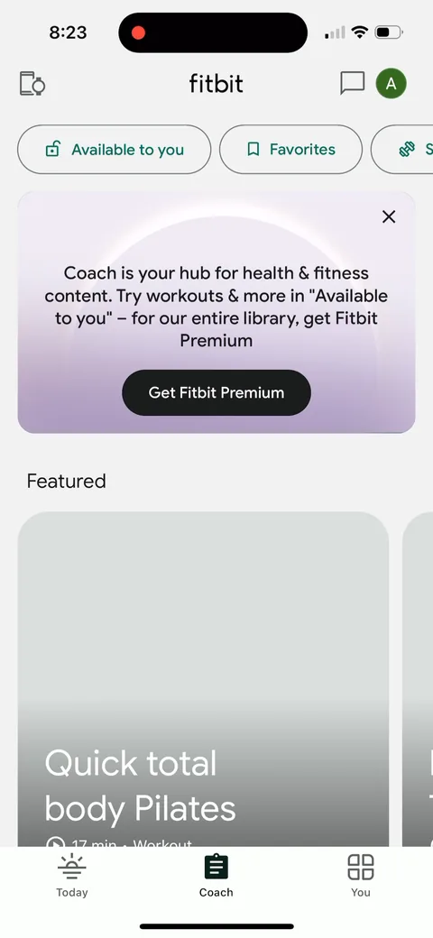 Fitbit onboarding screen 31: The Coach tab opens with a tooltip: 'Coach is your hub for health & fitness content