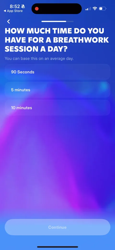 Fivepointfive onboarding screen 25: Time-per-session slider defaults low, 90 seconds