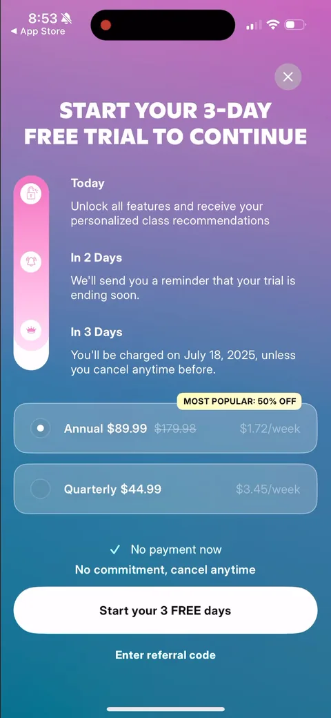 Fivepointfive paywall with pricing, onboarding screen 39