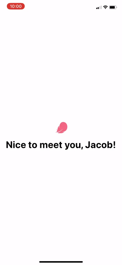 Flo onboarding screen 7: 'Nice to meet you jacob.' Cheap name capture that pays off instantly and gets reused on later quiz screens…