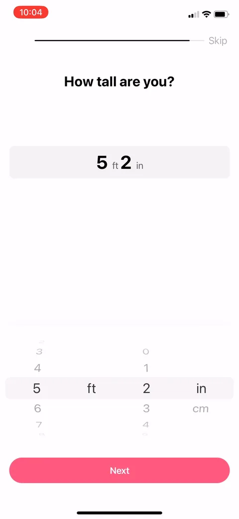 Flo onboarding screen 106: Height, then weight, then smartwatch, dropped 100 screens deep when patience is gone