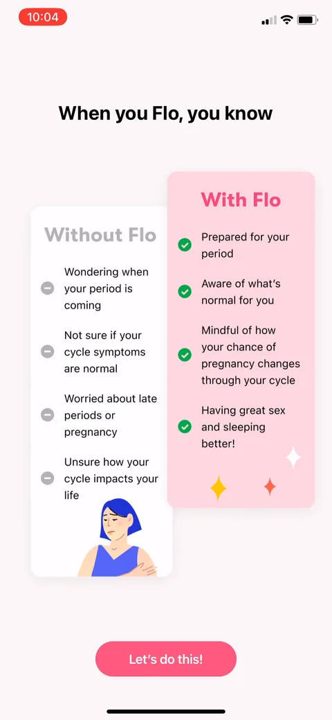 Flo onboarding screen 127: 'When you flo-2024-03, you know.' A recap of everything they'll get, dropped just before the wall