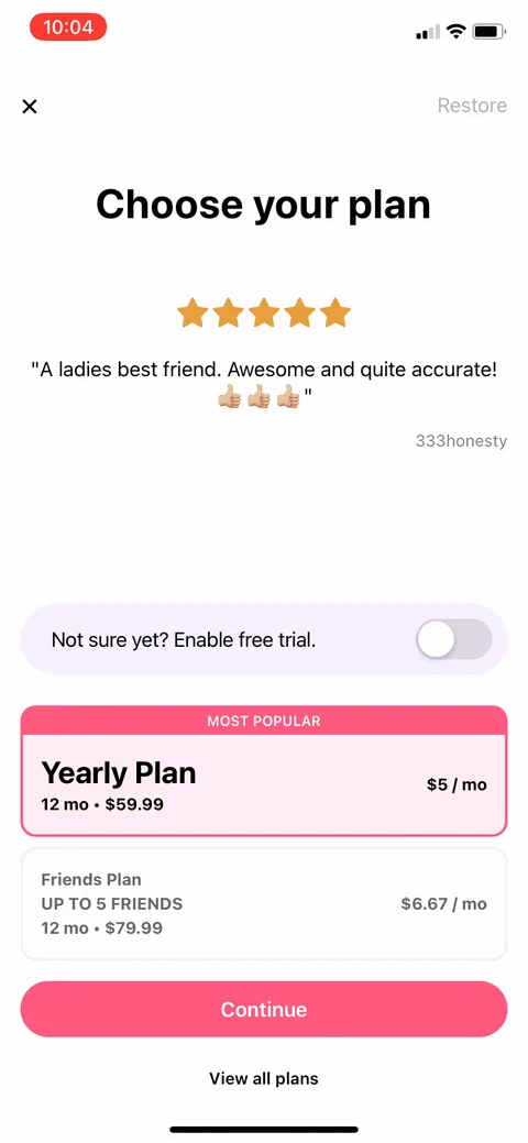 Flo paywall with pricing, onboarding screen 136